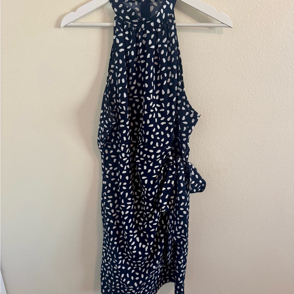 Navy and White Sleeveless Tie Dress